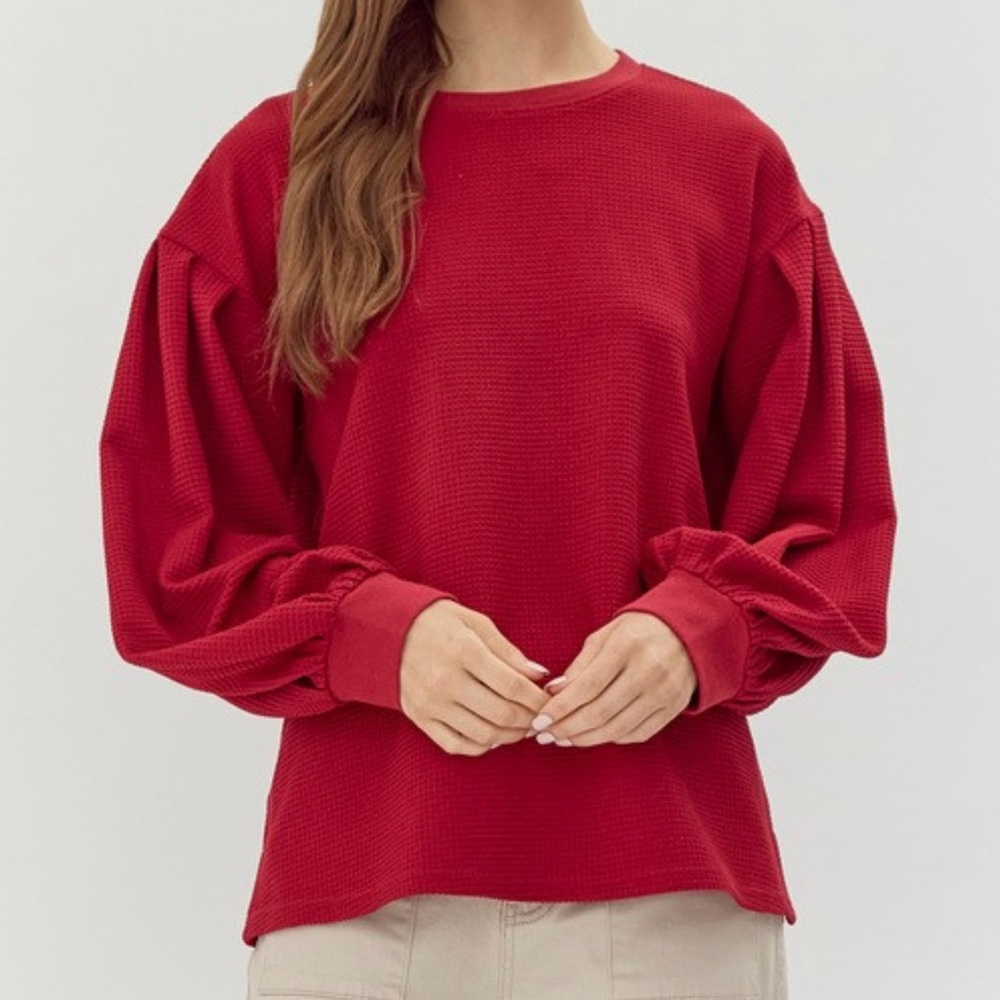 Women's Wine Red Waffle Textured Sweatshirt Top Size Small New